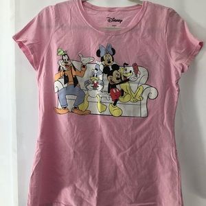 Disney Mickey and friends front and back image graphic t shirt pink tee